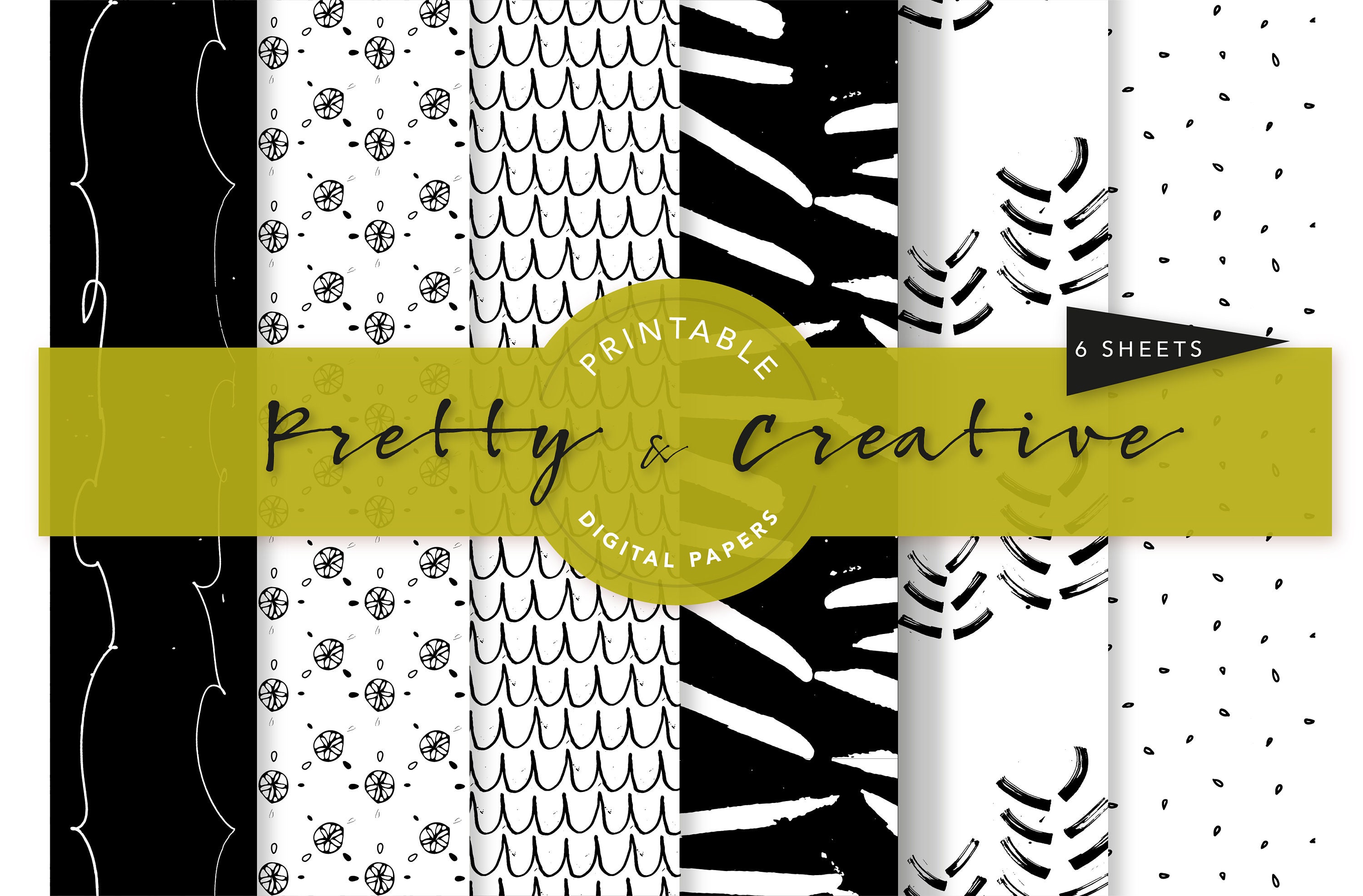 Black and White scrapbook kit Printable patterned papers | Etsy