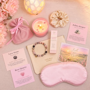 Self-Care Gift Hamper for Her, Crystal Candle, Bracelet, Sleep Mask & Oils image 3