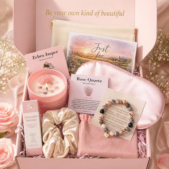 Just for You, Self Care Gift Hamper with Crystal Candle, Bracelet, Sleep Mask & Oils