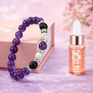 Amethyst Aromatherapy Bracelet Set | Lava Stone Diffuser, Crystal Healing