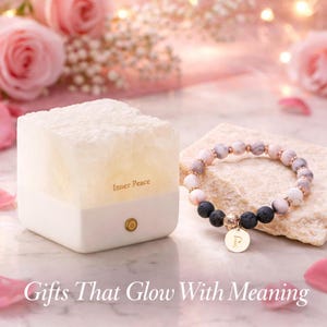Selenite Crystal Diffuser Light & Chakra Bracelet Gift Set
