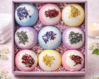 9 Piece Bath Bomb Gift Set | Rose, Calendula, Lavender, Orchid Oils