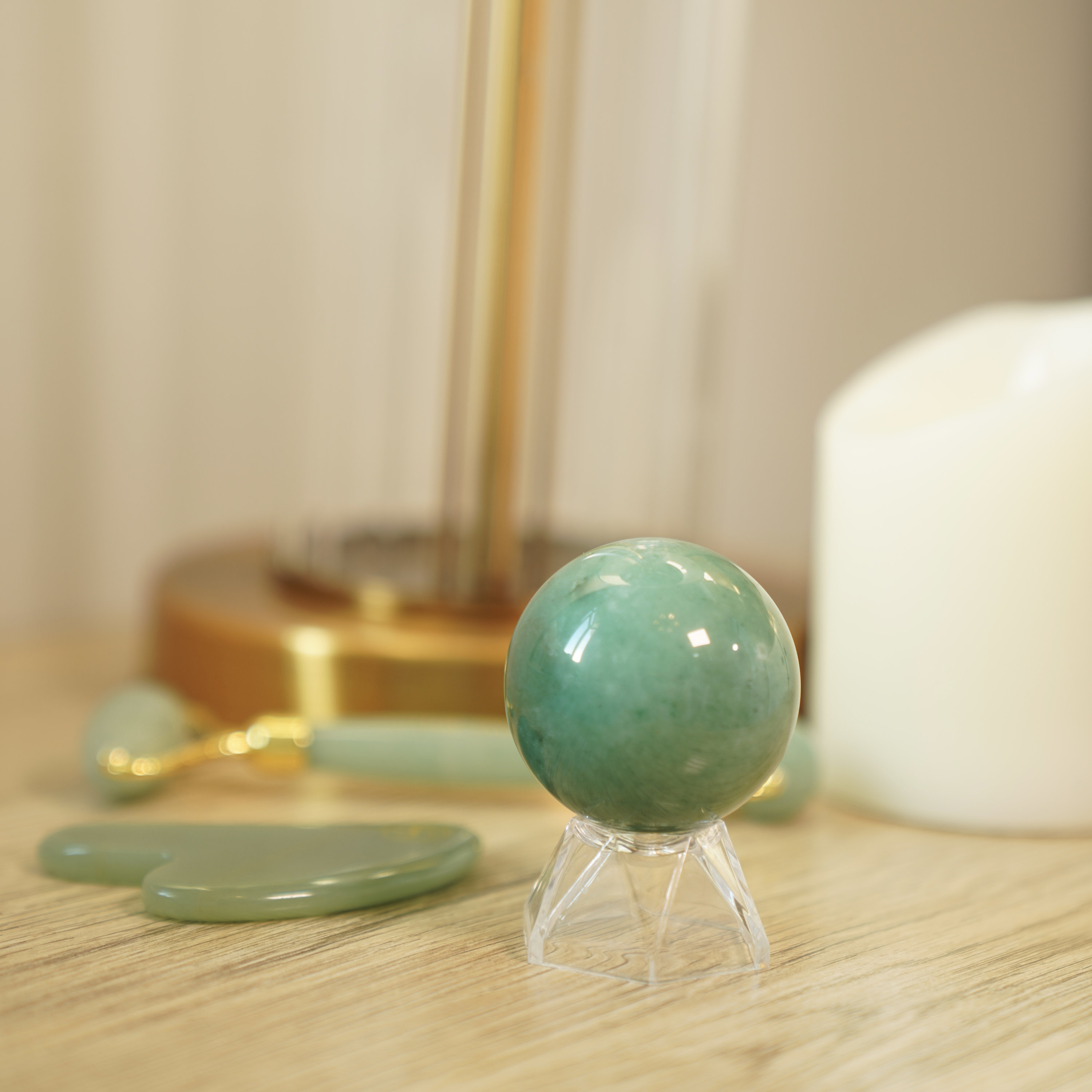 Sfera In Pietra Di Sangue Verde Con Base - Per Bilanciamento Chakra, Feng Shui, Decorazione, 50-60mm