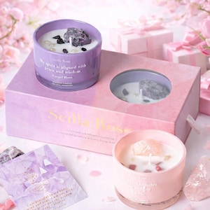 Rose Quartz & Amethyst Crystal Candle Gift Set | Luxury Birthday Gift for Her | Aromatherapy | Vegan Soy Wax UK