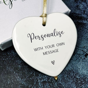 Personalised ANY MESSAGE Birthday Christmas Anniversary Gifts for Him Her Ceramic Heart Hanging Plaque Home Decoration Handmade in UK