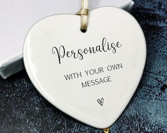 Personalised ANY MESSAGE Birthday Christmas Anniversary Gifts for Him Her Ceramic Heart Hanging Plaque Home Decoration Handmade in UK