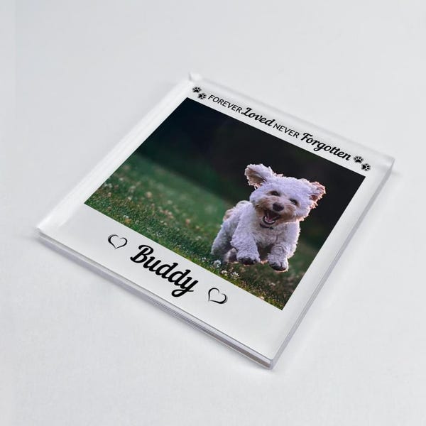 Personalised Dog Memorial Photo Acrylic Photo Block - Dog Cat Pet Remembrance Gift - Sympathy Tribute for Beloved Pets, Dog Paw Prints