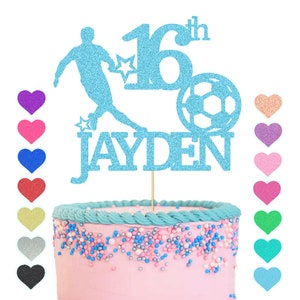 Personalised Football Theme Cake Topper Custom Glitter Happy Birthday Party Decoration for Men Women Sports Lover 13th 16th  21st 30th