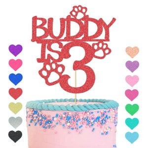 Personalised Glitter Happy Birthday Dog Cat Pets Lover Party Decoration Cake Topper Puppy Paw Print, Puppy Themed Party, Let's Pawty Sign