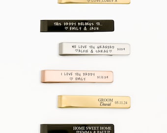 Personalised Engraved Mens Tie Bar Clip Holder |  Fathers Day Birthday Gift for Him Dad Grandad Uncle Godfather Suit Accessories