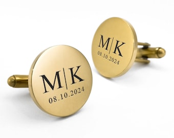 Personalised Engraved Name / Initial Cufflinks Wedding Anniversary Birthday Valentines Gift for Him Husband, Groom, Partner 2PCS with Box