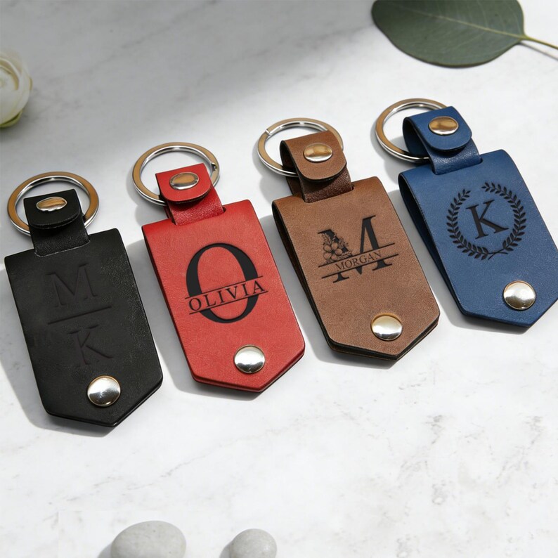 Personalized Leather Photo Keyring Custom Engraved Keychain Car Key ...