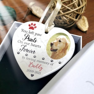 Personalised Photo Dog Memorial Bauble Christmas Decoration Ceramic Heart Keepsake Gift Paw In Loving Memory of Dog Cat Pet Handmade in UK