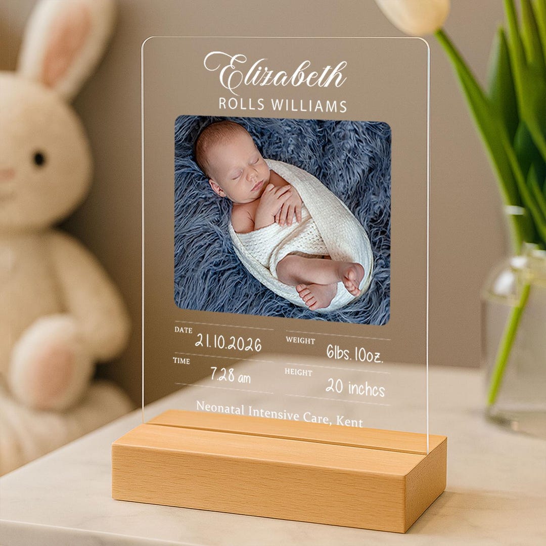 Personalized Newborn Baby Birth Stats Acrylic Photo Plaque | Baby Boy ...