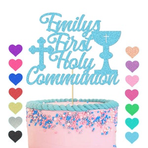 Personalised First Holy Communion Cake Topper Custom Glitter Christenging Party Decoration with Cross 1st Holy Communion