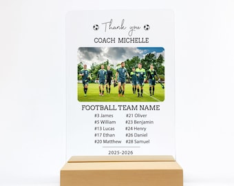 Personalized Football Team Coach Thank You Plaque with Photo, Custom Soccer Team Gift for Coach, End of Season Team Keepsake