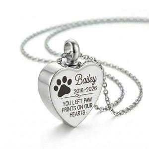 Personalised Pet Urn Necklace | Custom Dog Ashes Pendant | Cat Memorial Jewellery Keepsake | Sympathy Gift For Pet Owner | Stainless Steel