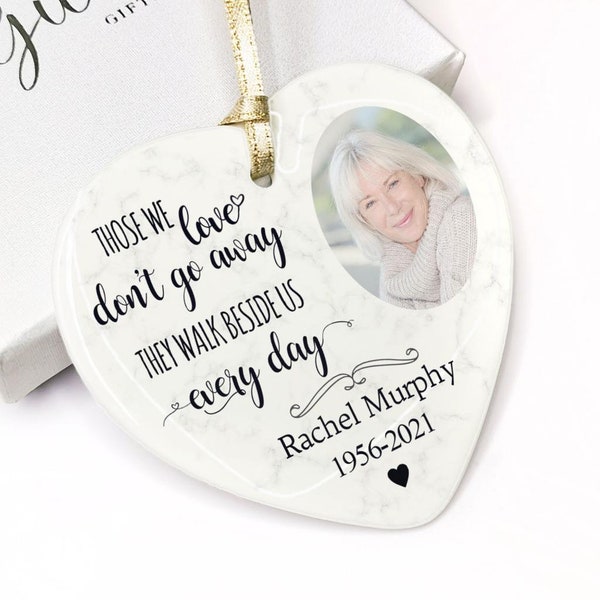 Personalised Photo Memorial Bauble Remembrance Christmas Gift Ceramic Heart Keepsake In Loving Memory of Mum Dad Nan Grandad Ornaments