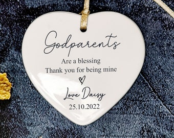 Godparents are a blessing Thank You for Being Mine-Personalised Gifts for Godmother / Godfather  Birthday Christmas Ceramic Heart Keepsake