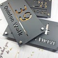 Personalised Acrylic House Number Sign Matt Grey with Mirror Finish | Modern Door Plaque Gift for New Homeowners or Couples  280mm x 140mm