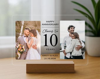 Personalized Acrylic Anniversary Photo Plaque | Wedding Anniversary Gift for Couples Wife Husband | Keepsake with Cheers to 10 Years