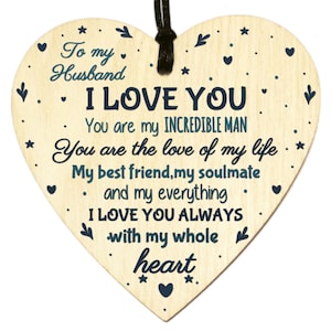 Valentine's Day Gifts for Him Husband from Wife  Couples Lovers Keepsake Wooden Heart Hanging Plaque Home Decoration Sign