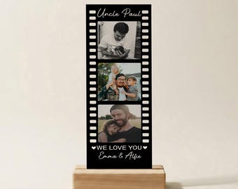 Personalised Thank You Uncle Film Strip Photo Plaque -  Keepsake for Uncle from Niece Nephew - Father's Day Birthday Christmas Gift