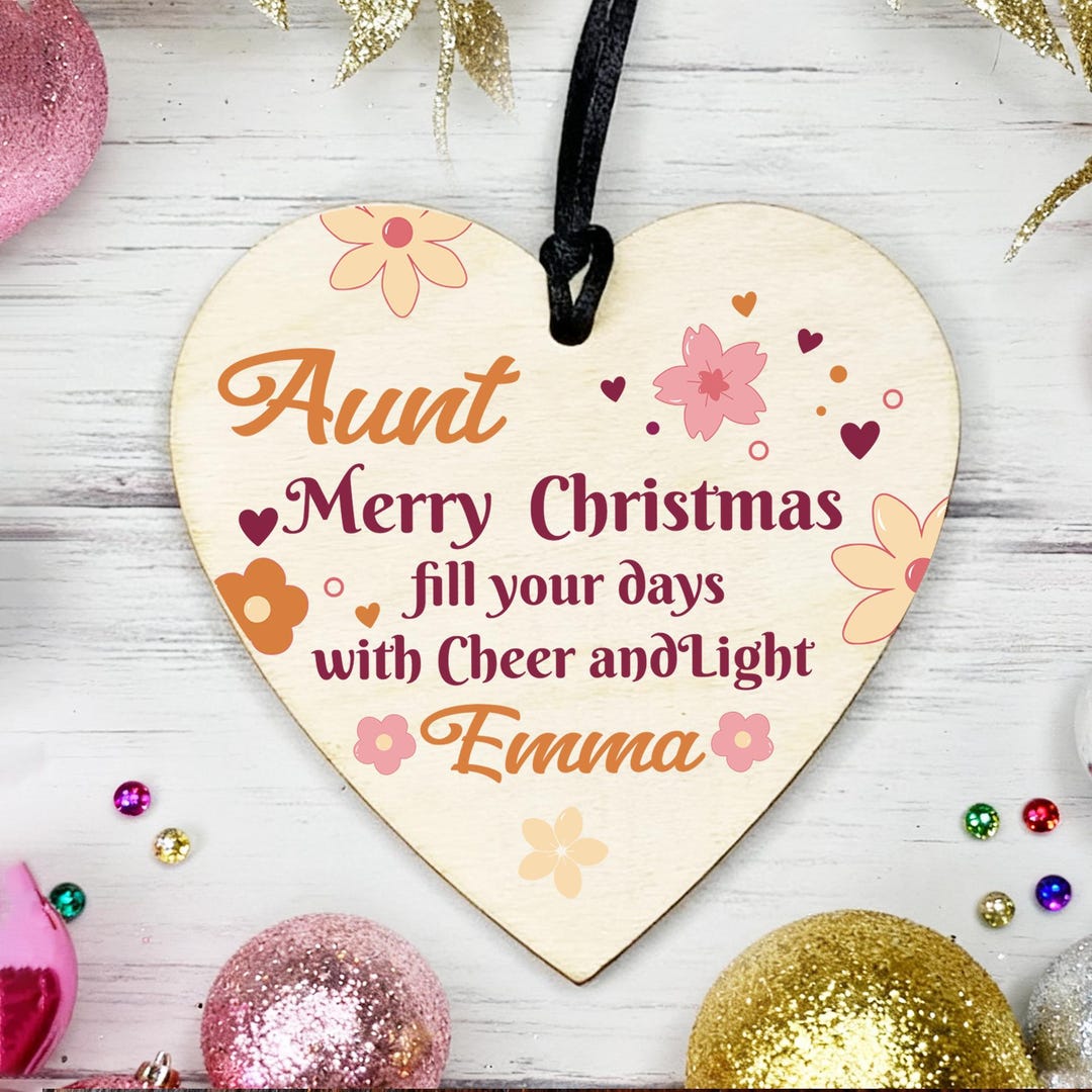 Custom Wooden Aunt Christmas Ornament Heart-shaped Festive Tree ...