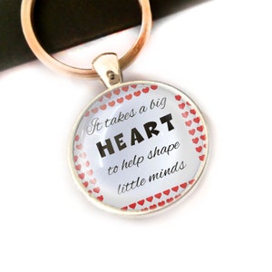 Keyring Gift for Teacher,Teaching Assistant,Nursery Teacher Apple Keychain Leaving School End of Term - It takes a big heart to shape minds