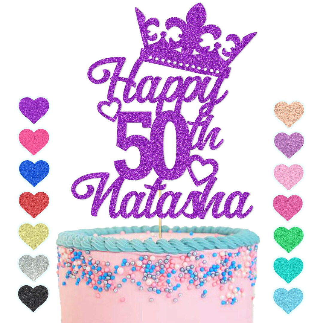 Personalised Princess Crown Cake Topper Custom Glitter Happy Birthday ...