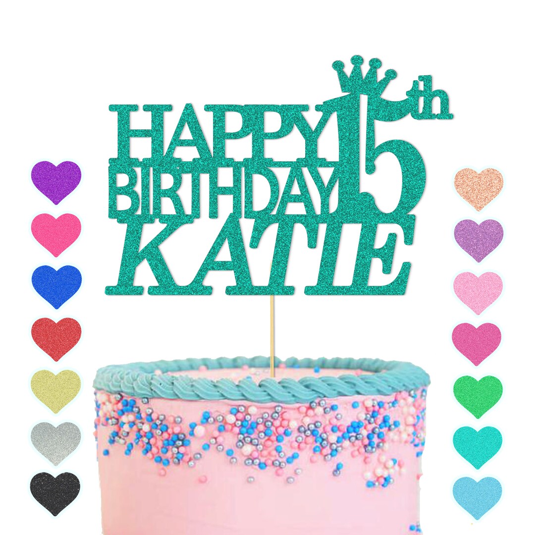 Personalised PRINCESS CROWN Cake Topper Custom Glitter Happy Birthday ...