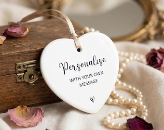 Personalised ANY MESSAGE Birthday Christmas Anniversary Gifts for Him Her Ceramic Heart Hanging Plaque Home Decoration Handmade in UK