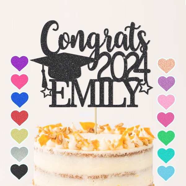 Personalised Custom Glitter Congrats Graduation 2024 Happy Party Decoration Cake Topper Celebration Mortar Board Son Daughter