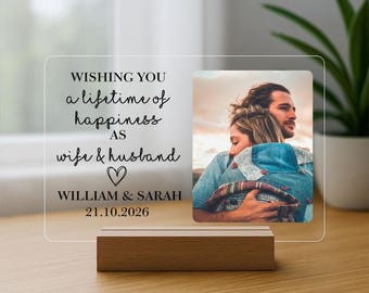 Custom Mr & Mrs Couple Photo Plaque  | Wedding Day Gift for Husband Wife |  Wishing you a lifetime happiness