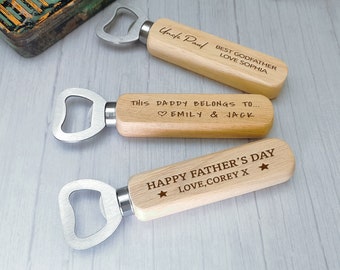 Personalised Engraved Wooden Bottle Opener Birthday Fathers Day Gifts for Daddy Grandad Godfather Uncle Son