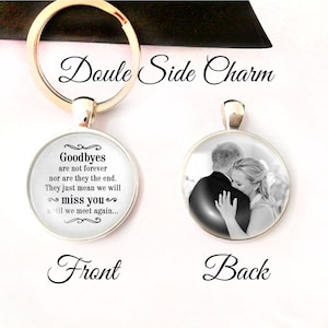 Personalised Custom Photo Glass Keyring Bereavement Presents Lost Loved Memorial Gift Key Chain Keepsake - Goodbyes  are not forever