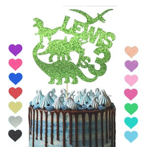 Personalised DINOSAUR THEME Cake Topper -  Birthday Dino Party Decoration for Baby Boy Kids Child Son 1 2 3 5 8 10 13 16 18