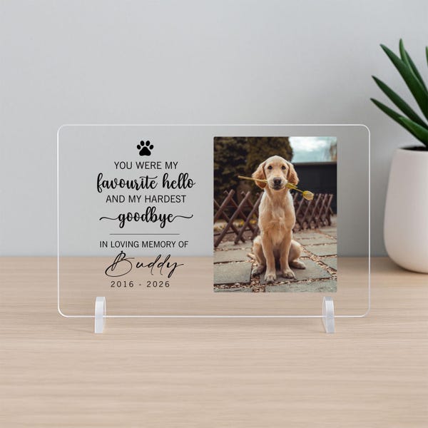 Personalised Pet Memorial Acrylic Plaque Photo Frame Gift for Dog Loss Sympathy Bereavement Keepsake from Pet Owner