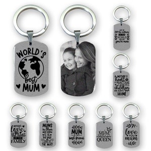 Personalised Mothers Day Gifts Stainless Steel Engraved Keyring - Photo Key Chain - Gift for Her- Birthday Christmas Gifts for Mummy Mum Mom