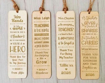 Personalised  Engraved Wooden Teacher Bookmark Gifts, Thank You Teacher / Teaching Assistant / Nursery Teacher Gift Leaving Pre School