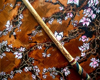 Fractal Wood Burned Katana Sword | Custom Leather Grip | Wooden Katana | Custom Sword Design