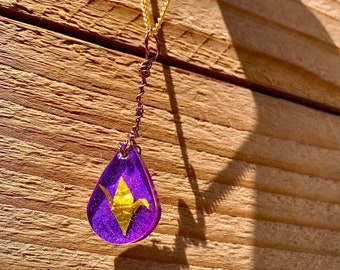 Mini Origami Crane Teardrop Pendant for Necklace