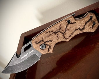 Fractal Wood Burned Pocket Knife | Customized | Personalized | Name Engraved