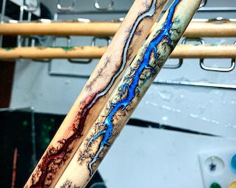 DUO-TRIO COLORS - Fractal Wood Burned Drumsticks - 2-3 Color Options - Musician Drumsticks - Personalized - Custom-Made