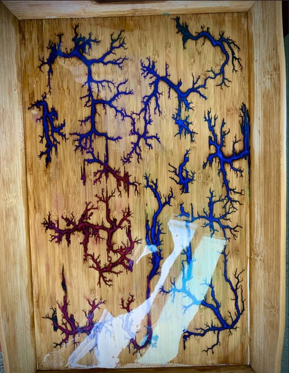 Fractal Wood Burned Serving Platter tray Cherry blossom design Charcuterie Board colored fractals