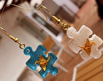 Mini Origami Crane Resin Earrings | Geometric Shapes, Custom Colors