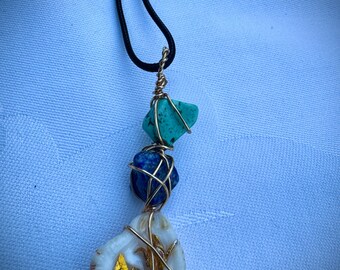 Handmade Origami Crane Pendant | Turquoise, Lapis Lazuli & Shell Necklace