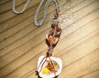 Origami Crane Shell Pendant Necklace | Sea Glass, Wire Wrapped