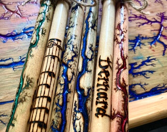 2B Fractal Wood Burned Drumsticks - Large Musician Drumsticks - Personalized - Custom-Made - Color Options