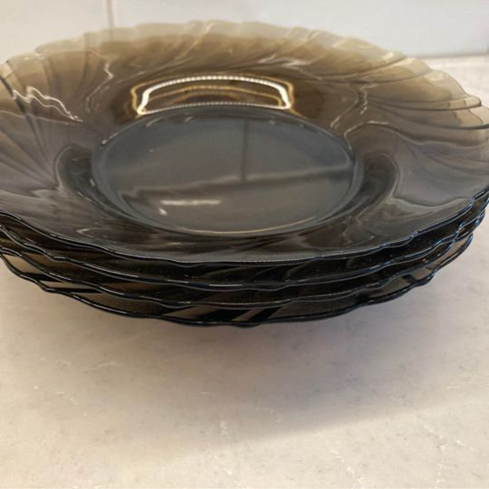 Smoked Glass Plates set of 4 Salad plates and 4 soup bowls Etsy